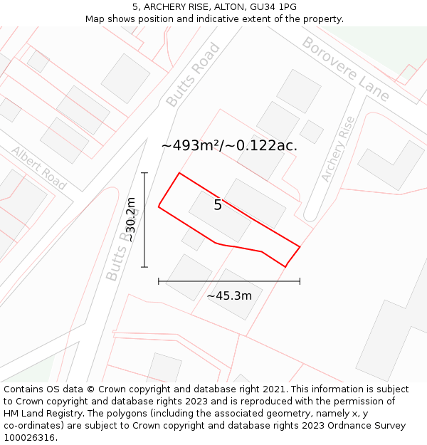 5, ARCHERY RISE, ALTON, GU34 1PG: Plot and title map