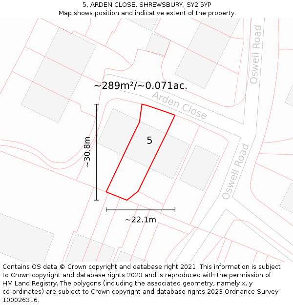 5, ARDEN CLOSE, SHREWSBURY, SY2 5YP: Plot and title map