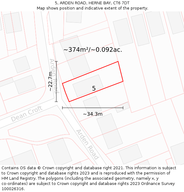 5, ARDEN ROAD, HERNE BAY, CT6 7DT: Plot and title map