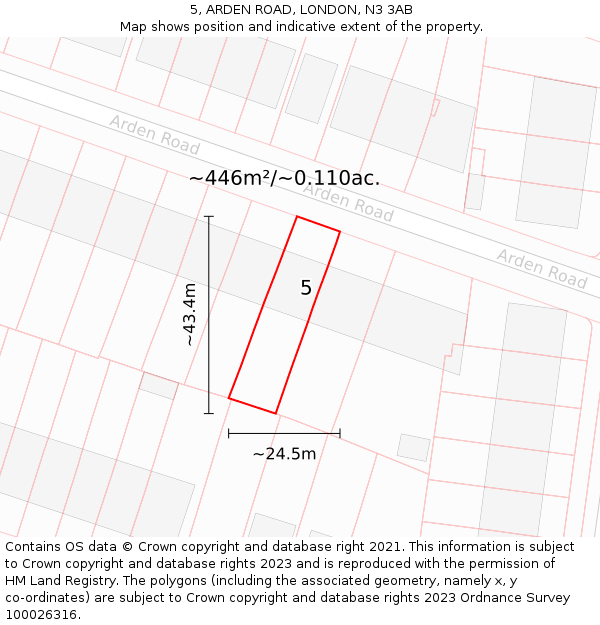 5, ARDEN ROAD, LONDON, N3 3AB: Plot and title map