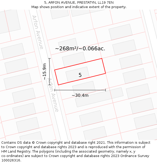 5, ARFON AVENUE, PRESTATYN, LL19 7EN: Plot and title map