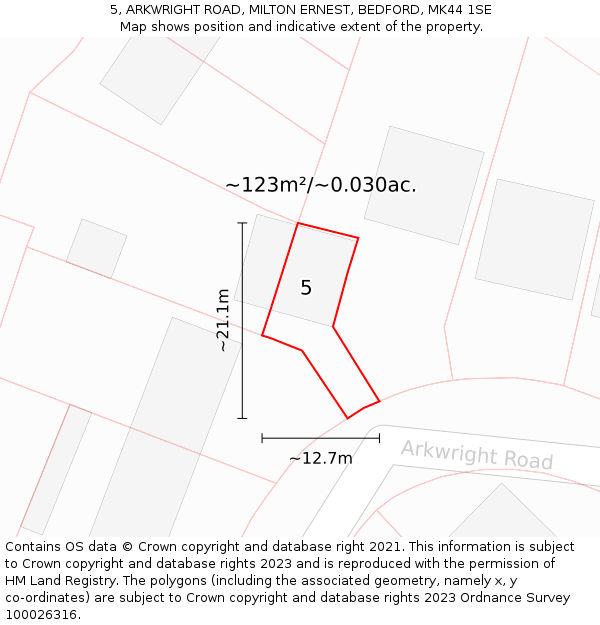 5, ARKWRIGHT ROAD, MILTON ERNEST, BEDFORD, MK44 1SE: Plot and title map