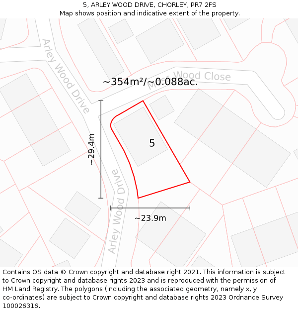 5, ARLEY WOOD DRIVE, CHORLEY, PR7 2FS: Plot and title map