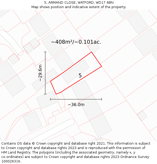 5, ARMAND CLOSE, WATFORD, WD17 4BN: Plot and title map