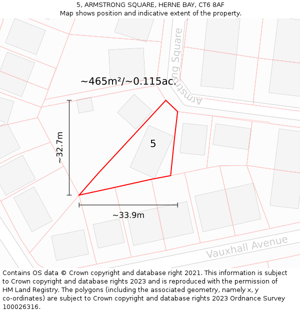 5, ARMSTRONG SQUARE, HERNE BAY, CT6 8AF: Plot and title map