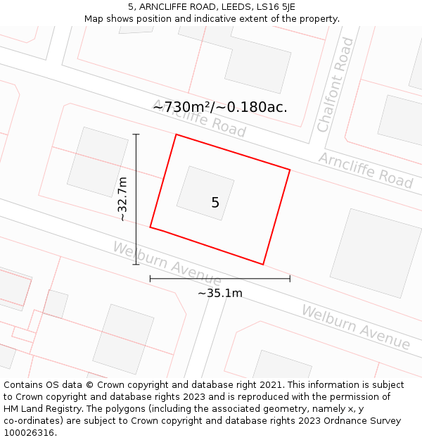 5, ARNCLIFFE ROAD, LEEDS, LS16 5JE: Plot and title map