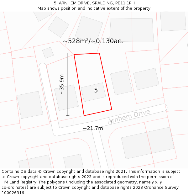 5, ARNHEM DRIVE, SPALDING, PE11 1PH: Plot and title map