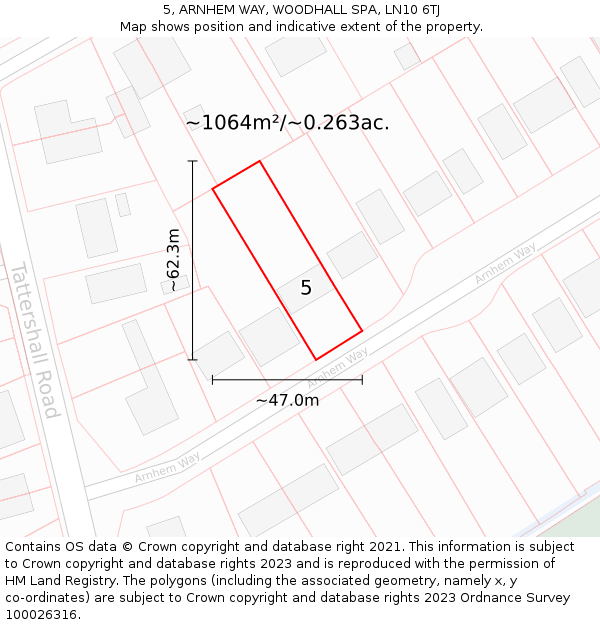 5, ARNHEM WAY, WOODHALL SPA, LN10 6TJ: Plot and title map