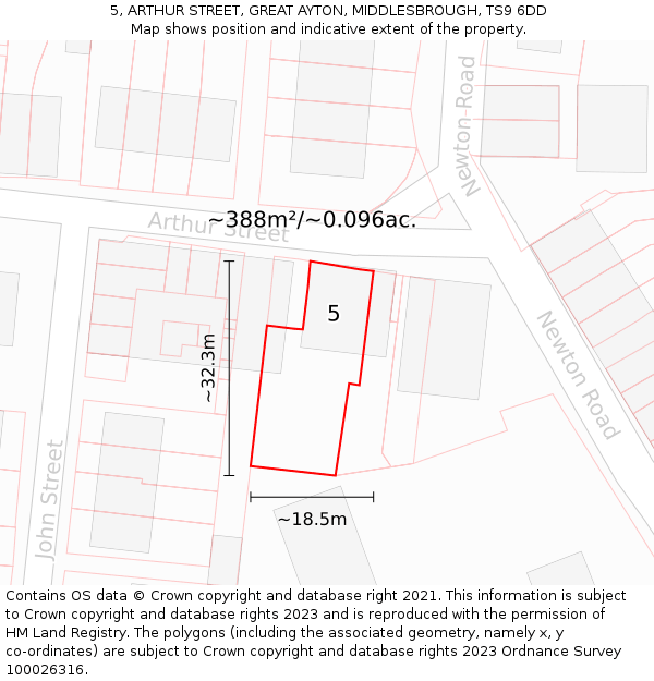 5, ARTHUR STREET, GREAT AYTON, MIDDLESBROUGH, TS9 6DD: Plot and title map