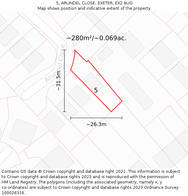 5, ARUNDEL CLOSE, EXETER, EX2 8UG: Plot and title map