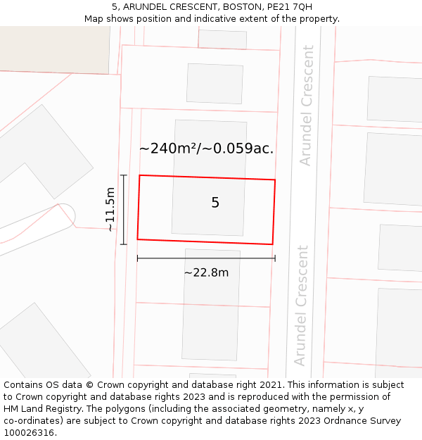 5, ARUNDEL CRESCENT, BOSTON, PE21 7QH: Plot and title map