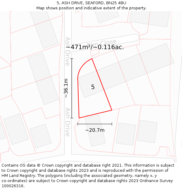 5, ASH DRIVE, SEAFORD, BN25 4BU: Plot and title map