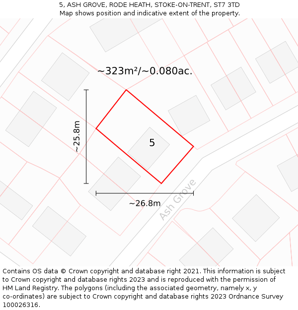 5, ASH GROVE, RODE HEATH, STOKE-ON-TRENT, ST7 3TD: Plot and title map