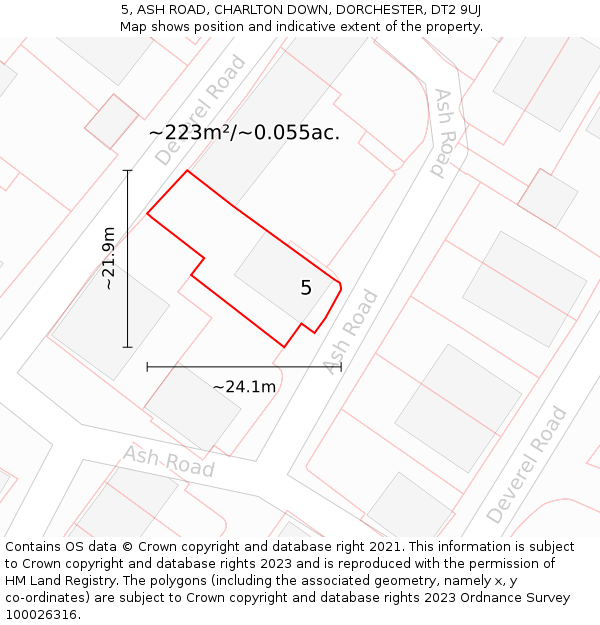 5, ASH ROAD, CHARLTON DOWN, DORCHESTER, DT2 9UJ: Plot and title map