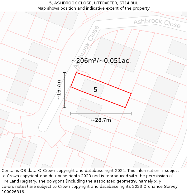 5, ASHBROOK CLOSE, UTTOXETER, ST14 8UL: Plot and title map