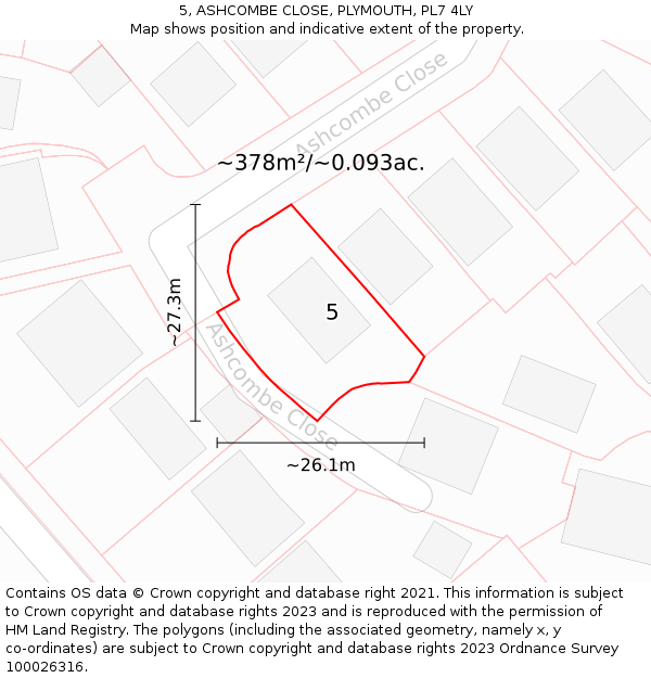 5, ASHCOMBE CLOSE, PLYMOUTH, PL7 4LY: Plot and title map