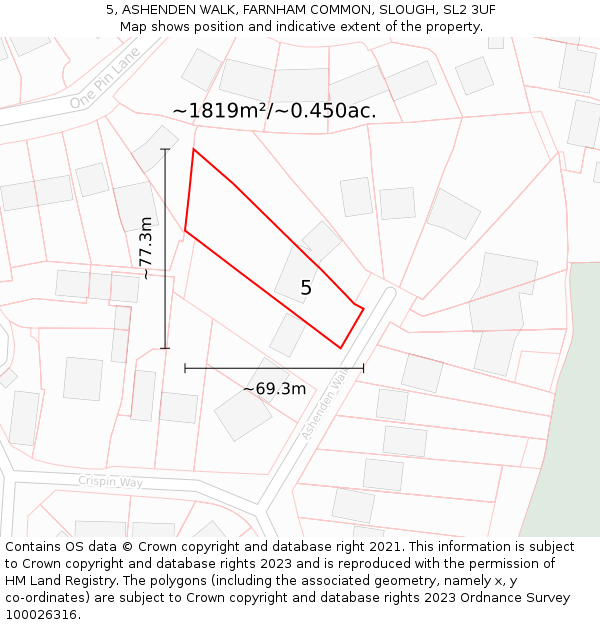 5, ASHENDEN WALK, FARNHAM COMMON, SLOUGH, SL2 3UF: Plot and title map