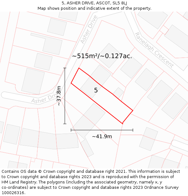 5, ASHER DRIVE, ASCOT, SL5 8LJ: Plot and title map