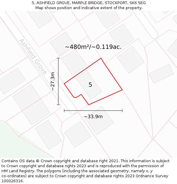 5, ASHFIELD GROVE, MARPLE BRIDGE, STOCKPORT, SK6 5EG: Plot and title map