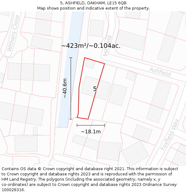 5, ASHFIELD, OAKHAM, LE15 6QB: Plot and title map