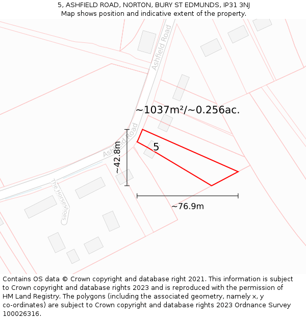 5, ASHFIELD ROAD, NORTON, BURY ST EDMUNDS, IP31 3NJ: Plot and title map