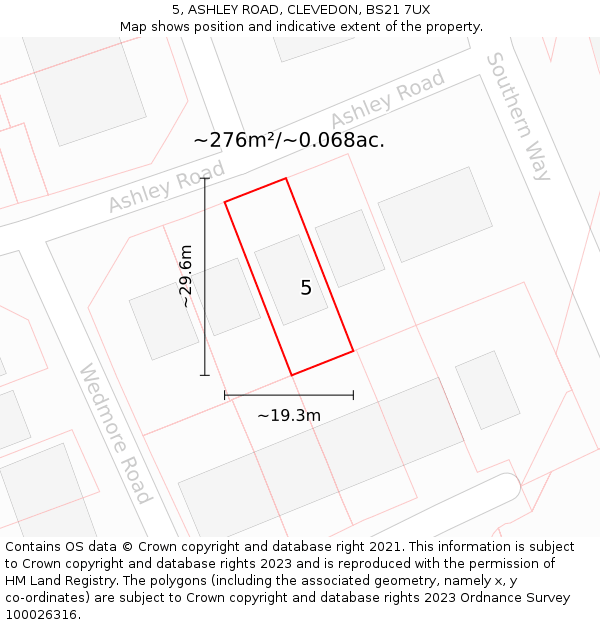 5, ASHLEY ROAD, CLEVEDON, BS21 7UX: Plot and title map