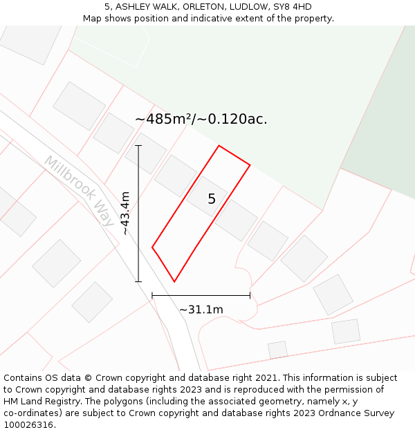 5, ASHLEY WALK, ORLETON, LUDLOW, SY8 4HD: Plot and title map