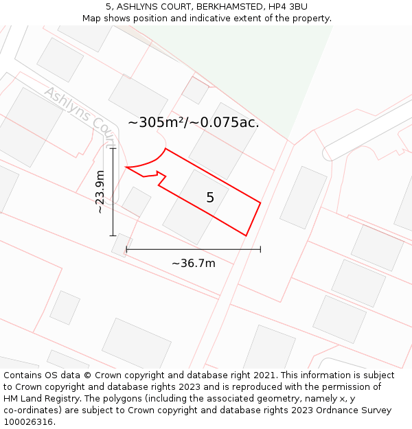 5, ASHLYNS COURT, BERKHAMSTED, HP4 3BU: Plot and title map