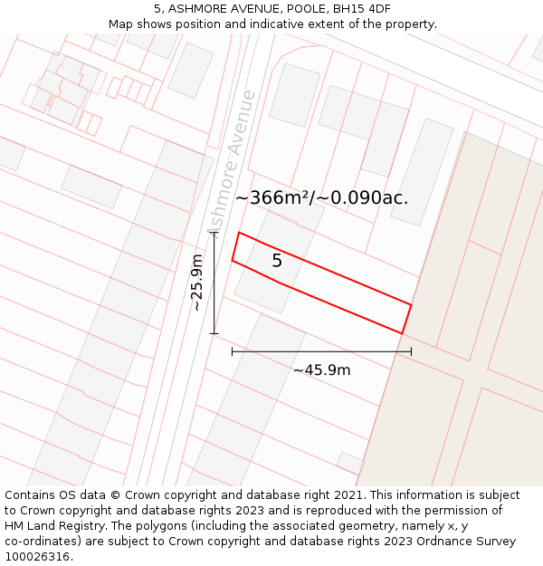 5, ASHMORE AVENUE, POOLE, BH15 4DF: Plot and title map