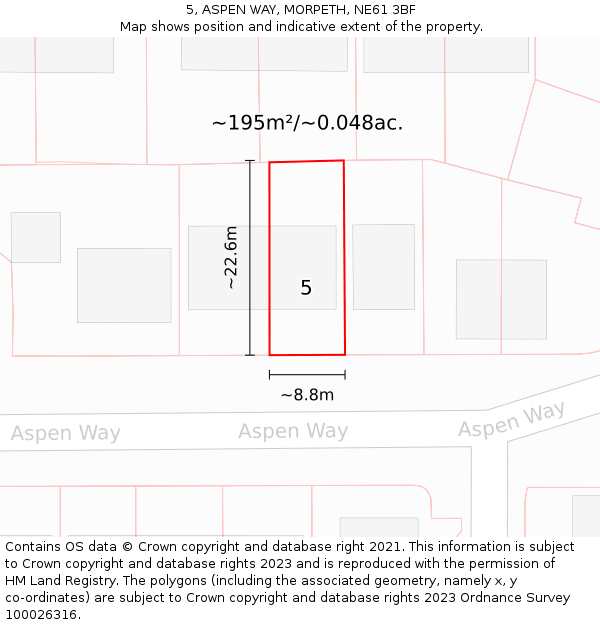 5, ASPEN WAY, MORPETH, NE61 3BF: Plot and title map