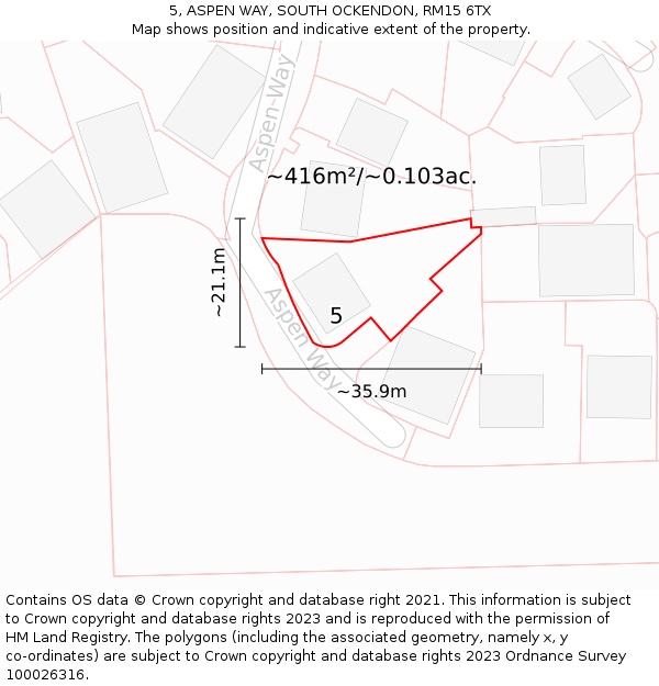 5, ASPEN WAY, SOUTH OCKENDON, RM15 6TX: Plot and title map