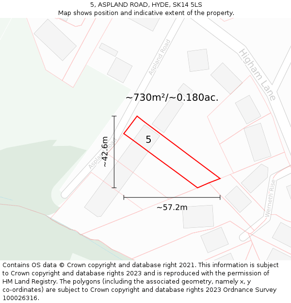 5, ASPLAND ROAD, HYDE, SK14 5LS: Plot and title map