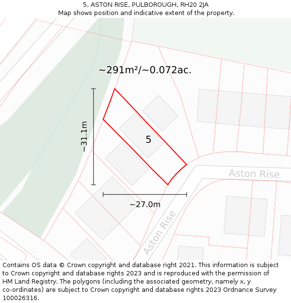 5, ASTON RISE, PULBOROUGH, RH20 2JA: Plot and title map