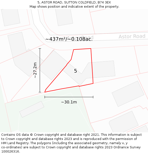 5, ASTOR ROAD, SUTTON COLDFIELD, B74 3EX: Plot and title map