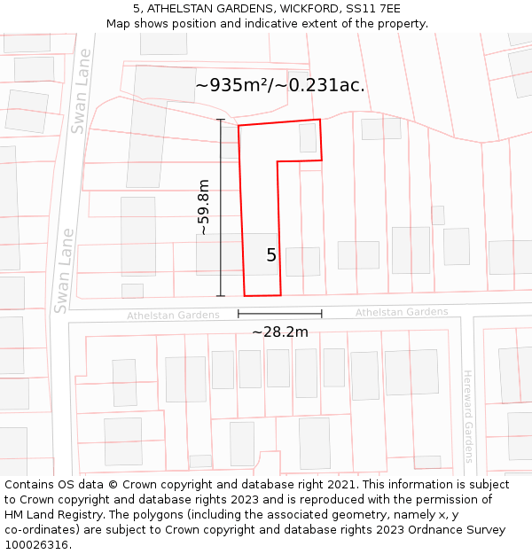 5, ATHELSTAN GARDENS, WICKFORD, SS11 7EE: Plot and title map