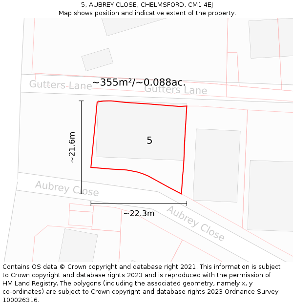 5, AUBREY CLOSE, CHELMSFORD, CM1 4EJ: Plot and title map