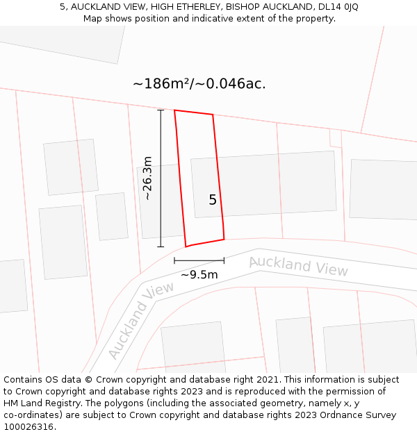 5, AUCKLAND VIEW, HIGH ETHERLEY, BISHOP AUCKLAND, DL14 0JQ: Plot and title map