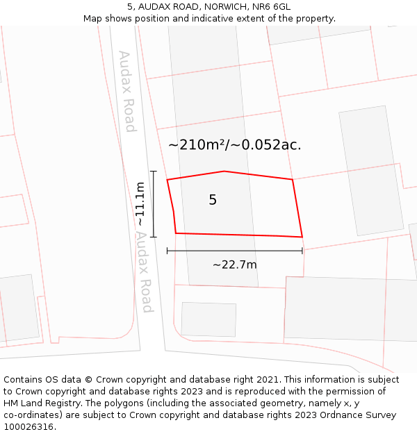 5, AUDAX ROAD, NORWICH, NR6 6GL: Plot and title map