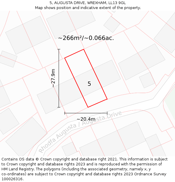 5, AUGUSTA DRIVE, WREXHAM, LL13 9GL: Plot and title map