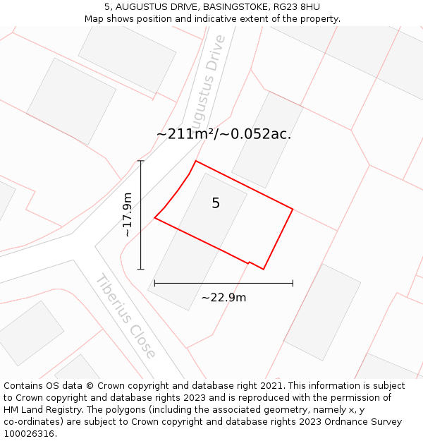 5, AUGUSTUS DRIVE, BASINGSTOKE, RG23 8HU: Plot and title map