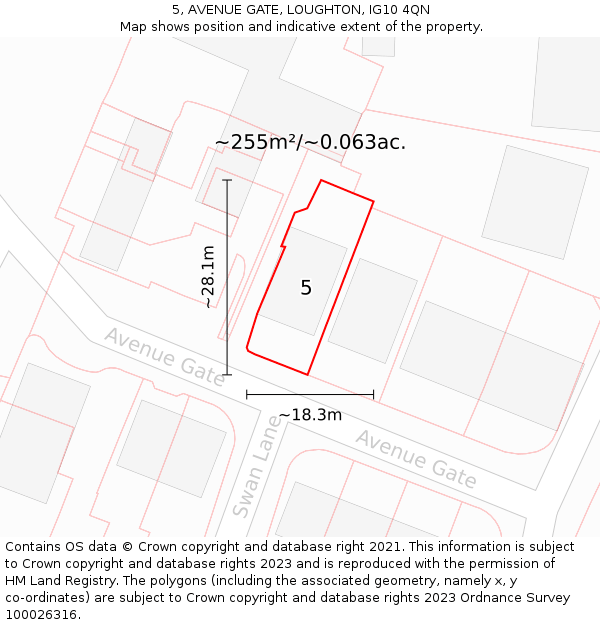 5, AVENUE GATE, LOUGHTON, IG10 4QN: Plot and title map