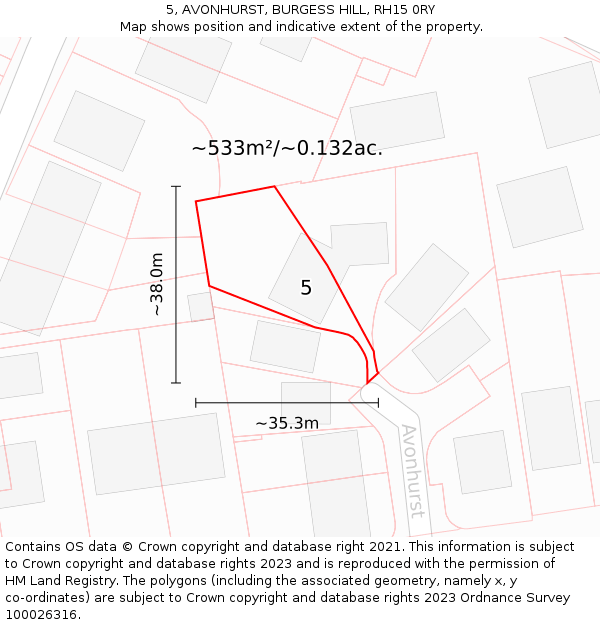 5, AVONHURST, BURGESS HILL, RH15 0RY: Plot and title map