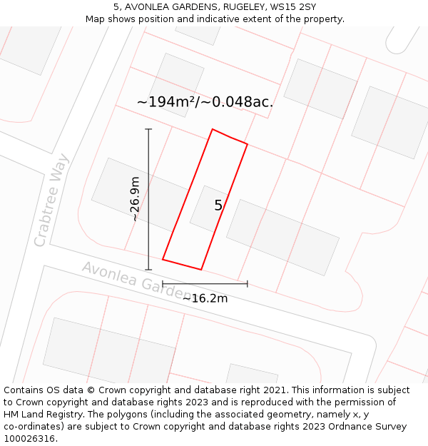 5, AVONLEA GARDENS, RUGELEY, WS15 2SY: Plot and title map