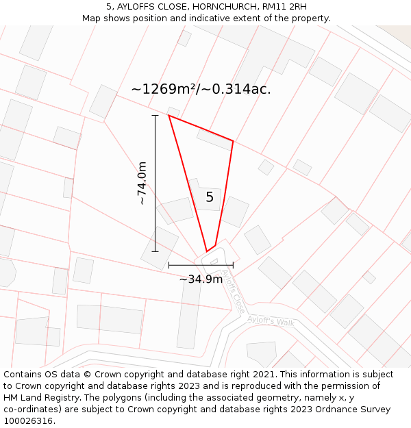 5, AYLOFFS CLOSE, HORNCHURCH, RM11 2RH: Plot and title map