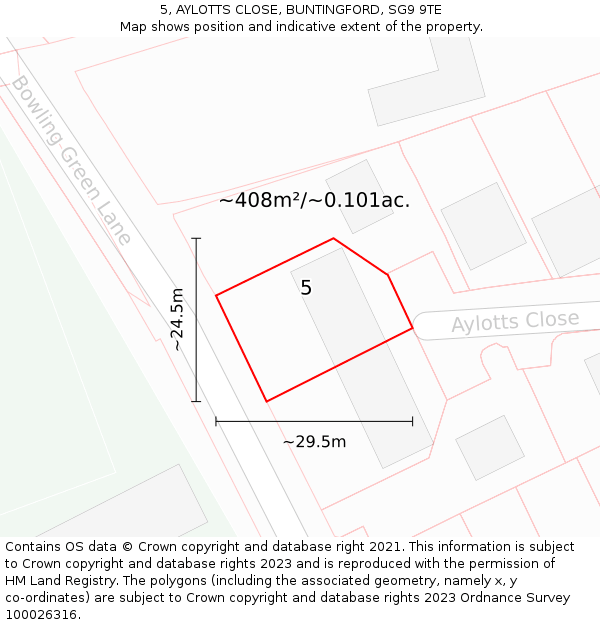 5, AYLOTTS CLOSE, BUNTINGFORD, SG9 9TE: Plot and title map