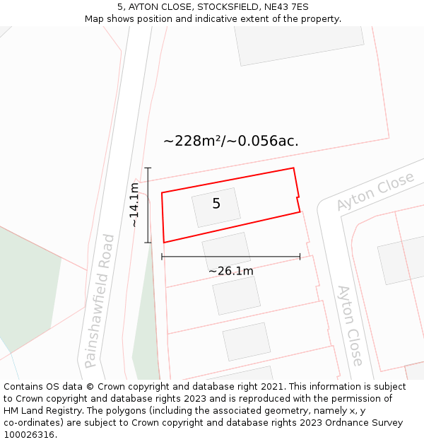 5, AYTON CLOSE, STOCKSFIELD, NE43 7ES: Plot and title map