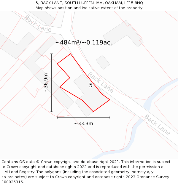 5, BACK LANE, SOUTH LUFFENHAM, OAKHAM, LE15 8NQ: Plot and title map