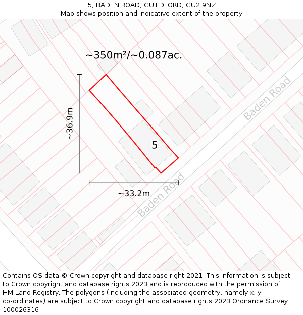 5, BADEN ROAD, GUILDFORD, GU2 9NZ: Plot and title map