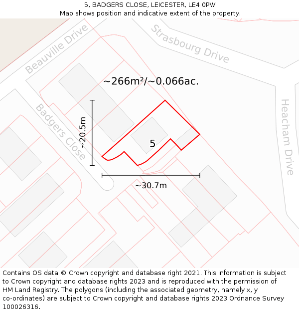 5, BADGERS CLOSE, LEICESTER, LE4 0PW: Plot and title map