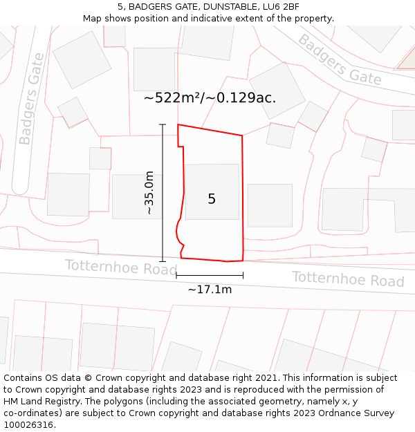 5, BADGERS GATE, DUNSTABLE, LU6 2BF: Plot and title map
